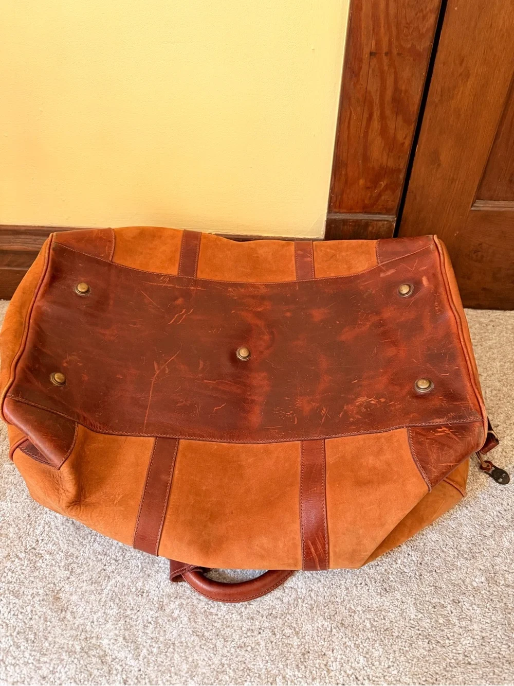 Timberland Suede Duffel Bag in Rust Brown with Leather Trim